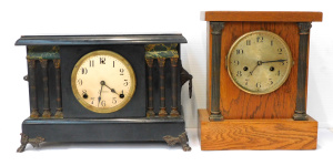 2 x Vintage Mantel Clocks inc Oak Cased cloak w Centurium Column either side 30c