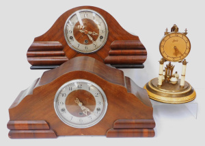 3 x Vintage Clocks inc 2 Enfield England wooden mantel clocks & German Sch