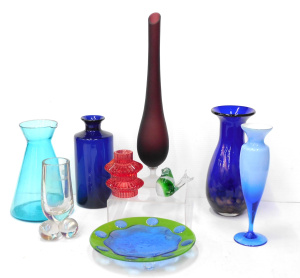 Group lot - Vintage & Modern Art Glass - Scandinavian Pitcher, Cobalt Vase w