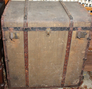 Lot 2 - Large Vintage Traveling Trunk, heavy duty w leather handles, metal &