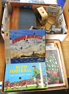 Lot 38 - 2 x Boxes of Assorted Vintage Items inc, ledger book, Games - Guided Mi