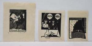 Lot 52 - Ilme Simmul (1951 - ) 3 x unframed Woodblock print Bookplates & Pic Lot 52 - Ilme Simmul (1951 - ) 3 x unframed Woodblock print Bookplates & Pic