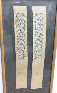 Lot 55 - Large gilt framed pair of c1900 Chinese Silk Embroidered Sashes featuri Lot 55 - Large gilt framed pair of c1900 Chinese Silk Embroidered Sashes featuri