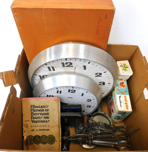 Lot 72 - Group Lot - assorted Vintage Items inc, Ammo crate with segmented inter