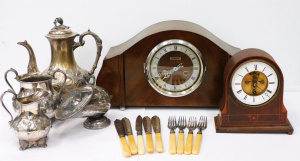 Lot 102 - Mixed Group lot inc EPNS 3 pce Coffee Set, Sugar Scuttle, Wooden inlai Lot 102 - Mixed Group lot inc EPNS 3 pce Coffee Set, Sugar Scuttle, Wooden inlai