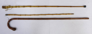Lot 147 - 3 x Vintage Bamboo Walking Swagger Sticks inc, carved Oriental Lot 147 - 3 x Vintage Bamboo Walking Swagger Sticks inc, carved Oriental