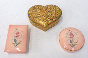 Lot 151 - 3 x Lidded China Trinket boxes inc Vintage Carlton Ware Round & Ob Lot 151 - 3 x Lidded China Trinket boxes inc Vintage Carlton Ware Round & Ob