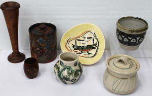 Lot 156 - Group lot of Australian Pottery & Pokerwork inc Studio Anna triang Lot 156 - Group lot of Australian Pottery & Pokerwork inc Studio Anna triang