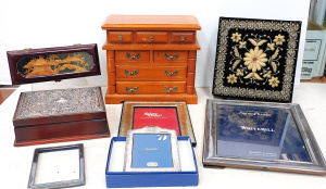 Lot 173 - Group lot of Jewellery Boxes & Silverplate Picture frames inc Embr