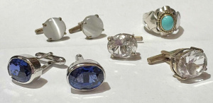 Lot 178 - Grp - 3 x pair silver cufflinks set with lge stones, blue sapphires, w Lot 178 - Grp - 3 x pair silver cufflinks set with lge stones, blue sapphires, w
