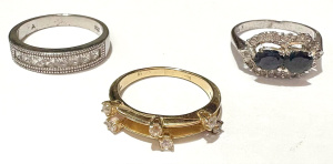 Lot 191 - 3 x rings - 14ct ygold with tiny white stones (3 grms), 2 silver incl