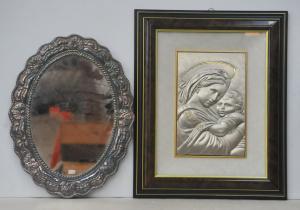 Lot 212 - 2 x Continental Silver items inc, Mirror with ornate frame Hmarked 930 Lot 212 - 2 x Continental Silver items inc, Mirror with ornate frame Hmarked 930