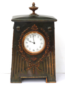 Lot 214 - Vintage Copper Mantle Clock - impressed linear lines to front with Ada Lot 214 - Vintage Copper Mantle Clock - impressed linear lines to front with Ada