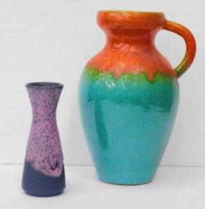 2 pces Mid Century ceramics inc Geramn Purple Fat lava Vase 16cm & Italian O