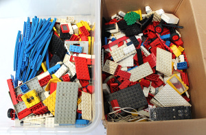 2x Boxes of Vintage Lego inc 1960s - 80s Lego Train Tracks, Lego Power Supply et