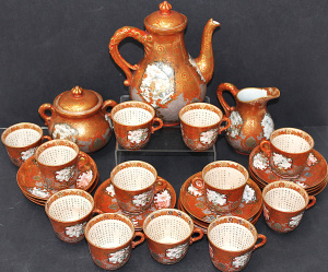 Vintage Japanese Kutani porcelain 27 piece Tea Set - extremely fine Handpainted