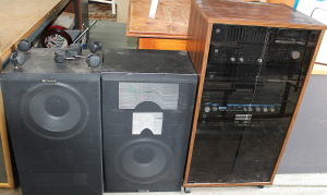Vintage Stereo System Cabinet inc Tecnics Casette decks, Raidek Suround Stereo S