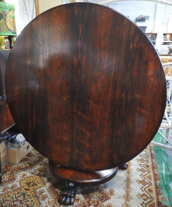 Lot 1 - Vintage Victorian Tilt Top Table w Rosewood Veneer & Heavily Carved