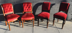 Lot 2 - 2 x Vintage Pairs of c1900 Velour Upholstered Dining Chairs, One Pair is