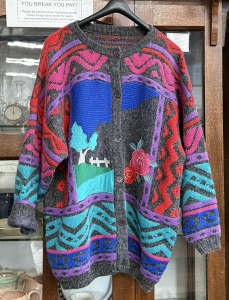 Lot 8 - 1980s ladies knitted applique cardigan - bright colours Lot 8 - 1980s ladies knitted applique cardigan - bright colours