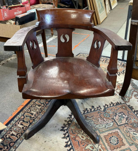 Lot 30 - Vintage blackwood Captains swivel base chair Lot 30 - Vintage blackwood Captains swivel base chair