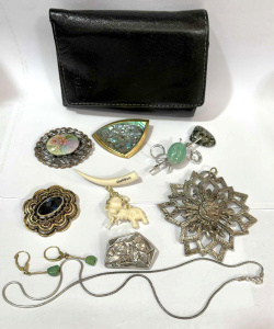 Lot 38 - Grp jewellery incl Silver brooch, chain, brooches incl Hollywood, Germa