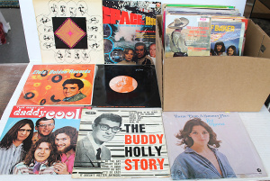Lot 60 - Box lot vintage vinyl LP records & 45rpms inc Daddy Cool, Buddy Hol