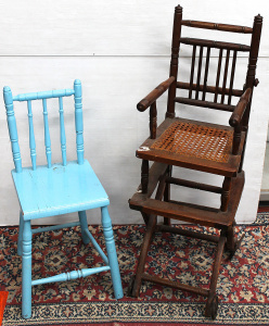 Lot 61 - 2 Cottage Style Kids Chairs, one Painted Blue & One 1930s Foldable Lot 61 - 2 Cottage Style Kids Chairs, one Painted Blue & One 1930s Foldable