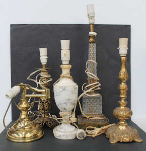 Lot 63 - Lot of Vintage Lamps inc Crystal, Brass, Alabaster etc