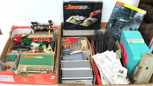 Lot 73 - 2x Boxes of Vintage Model Railway accessories inc Locomotives, train st