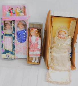Lot 85 - Group Lot Boxed Dolls & Figures inc 4 x Contemporary Porcelain hea