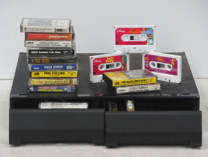 Lot 94 - Vintage Assorted Cassettes w Storage Drawer Case incl UB40's, Jimmy Bar