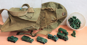 Lot 95 - Group Lot of Vintage Military Items 1944 Military Issue Canvas Satchel,