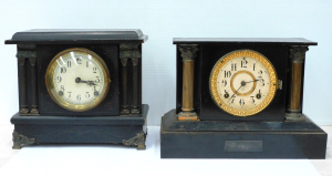 Lot 105 - 2 Vintage Mantel Clocks inc Ansonia heavy metal with Gilt columns &am