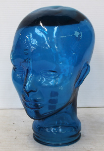 Lot 132 - Vintage Blue overlay Glass Display Head, some wear sighted, 30cm H Lot 132 - Vintage Blue overlay Glass Display Head, some wear sighted, 30cm H