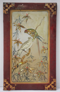 Lot 138 - Victorian Framed Mirrored Panel featuring Handpainted Birds & Bran Lot 138 - Victorian Framed Mirrored Panel featuring Handpainted Birds & Bran