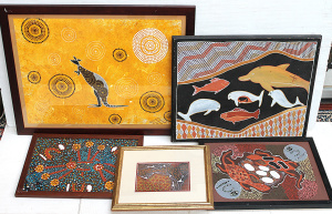 Lot 141 - Group lot - Framed & Mounted Aboriginal Oil Paintings - various su Lot 141 - Group lot - Framed & Mounted Aboriginal Oil Paintings - various su