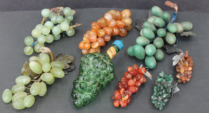 Lot 146 - Lot of Ornamental Grapes, Glass & Carved Alabaster, Semi Precious