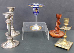 Lot 149 - Group lot vintage candlesticks inc Bohemian Glass with hand painted fl