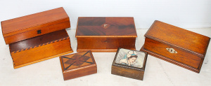 Lot 151 - Group lot vintage hinged wooden boxes - various sizes, some with inlay