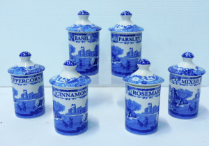 Lot 168 - Set of 6 Spode ceramic - Blue & White Italian Pattern Spice Cannis