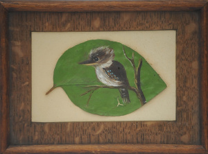 Lot 175 - Small framed c1920 - 30s Australian handpainted Gum Leaf Featuring a K Lot 175 - Small framed c1920 - 30s Australian handpainted Gum Leaf Featuring a K