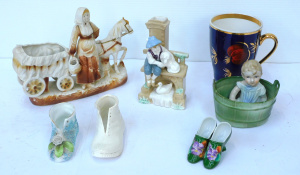 Lot 176 - Group lot Victorian ceramics inc Girl in Washing basket, Shoe ornament