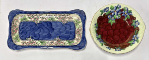 Lot 202 - 2 x pces Maling Ware - 1930s dark blue May Bloom tray (6484) & dar Lot 202 - 2 x pces Maling Ware - 1930s dark blue May Bloom tray (6484) & dar
