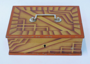 Lot 220 - Art Deco Metal Jewellery box - Geometric design with chrome square han Lot 220 - Art Deco Metal Jewellery box - Geometric design with chrome square han