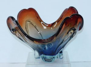 Lot 230 - Mid Century Murano Art Glass Bowl - Blue base with Ruby tinged rim - c