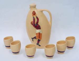 Lot 238 - Vintage Diana Australian Pottery Fitzroy Football Club 7 Piece Drinks