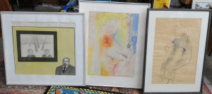 3 x Framed Modernist works on Paper - John Haycraft 'Figure Study', David Gatiss