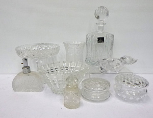Group lot of Vintage & Contemporary Glass Crystal inc, Royal Doulton Decante