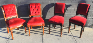 Lot 2 - 2 x Vintage Pairs of c1900 Velour Upholstered Dining Chairs, One Pair is Lot 2 - 2 x Vintage Pairs of c1900 Velour Upholstered Dining Chairs, One Pair is
